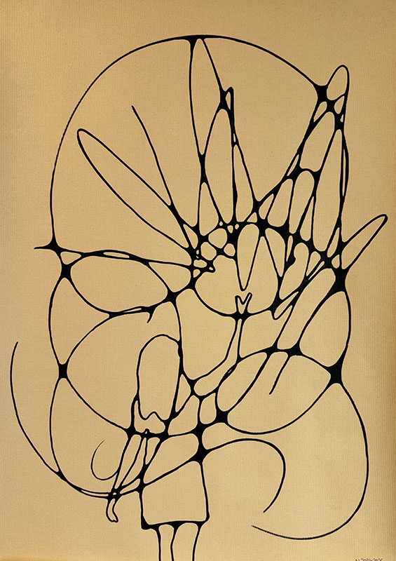 Frau bildet Netzwerk um sich, ist selbst Teil davon, gibt und nimmt - Struktur in der Bewegung