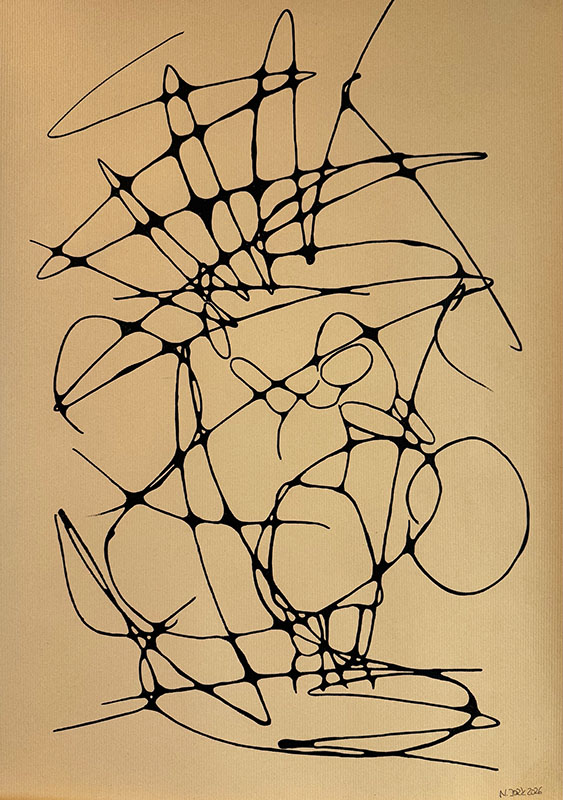 Frau bildet Netzwerk um sich, ist selbst Teil davon , sendet und empfängt, Struktur in der Bewegung