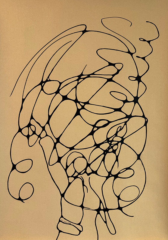 Frau bildet Netzwerk um sich, ist selbst Teil davon, wirft und fängt, Struktur in der Bewegung